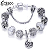 CUTEECO 925 Fashion Silver Charms Bracelet Bangle For Women Crystal Flower Fairy Bead Fit Brand Bracelets Jewelry Pulseras Mujer